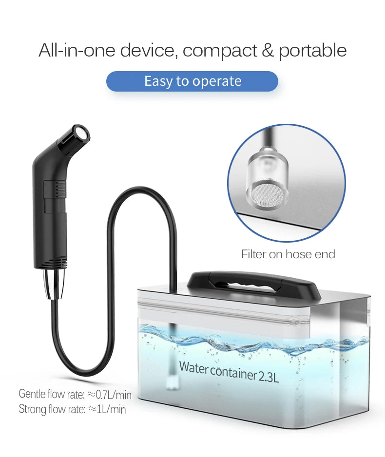 Portable Bidet Sprayer Kit with 2.3L Water Tank – Rechargeable, Travel Friendly, Foldable Design – Personal Hygiene Cleaner, Baby & Elderly – Electric Toilet Washer