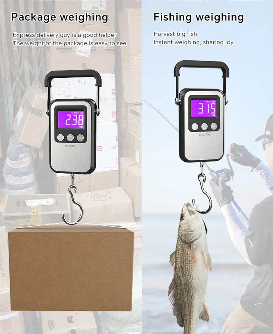 60kg 10g Portable Digital Weight Scale Electronic Luggage Scale Battery/USB Charging LCD Hanging Hook Scale Weighing Balance