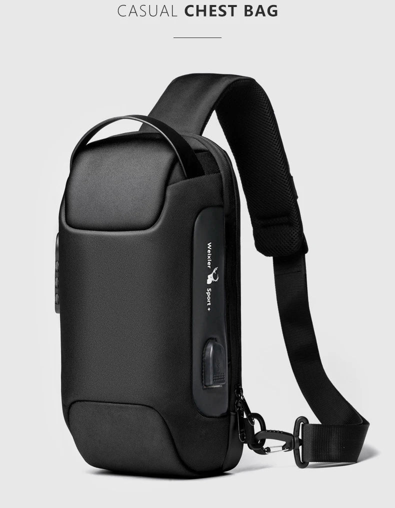 WEIXIER Shoulder Bag for UniSex, Waterproof, USB, UniSex Crossbody bag Anti-Theft, Short Travel Messenger Sling Fashion Designer Chest Bag