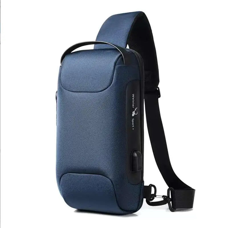 WEIXIER Shoulder Bag for UniSex, Waterproof, USB, UniSex Crossbody bag Anti-Theft, Short Travel Messenger Sling Fashion Designer Chest Bag