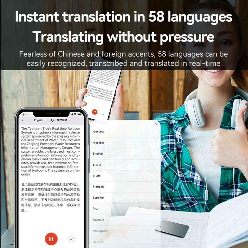 AI ChatGPT-4 Intelligent Voice Recorder Noise Reduction 8-128GB 59 Languages Translation Summarize Device Audio Dictaphone