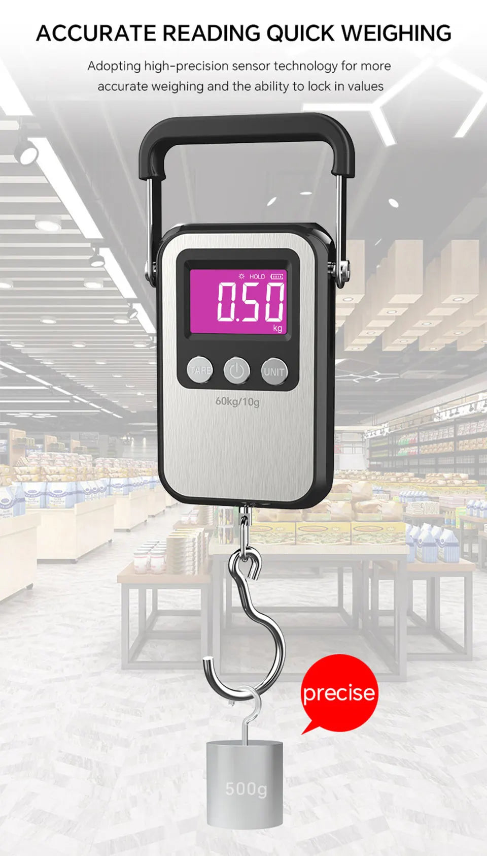 60kg 10g Portable Digital Weight Scale Electronic Luggage Scale Battery/USB Charging LCD Hanging Hook Scale Weighing Balance