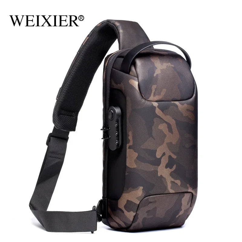 WEIXIER Shoulder Bag for UniSex, Waterproof, USB, UniSex Crossbody bag Anti-Theft, Short Travel Messenger Sling Fashion Designer Chest Bag