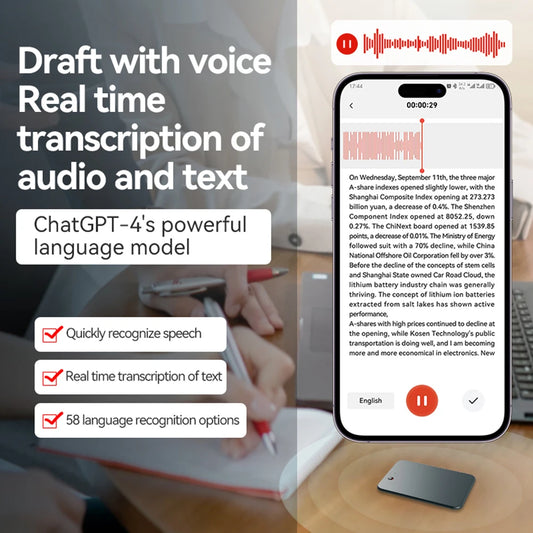 AI ChatGPT-4 Intelligent Voice Recorder Noise Reduction 8-128GB 59 Languages Translation Summarize Device Audio Dictaphone