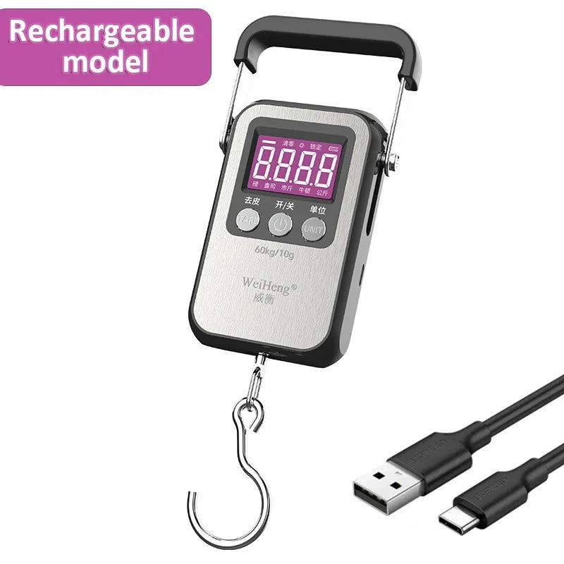 60kg 10g Portable Digital Weight Scale Electronic Luggage Scale Battery/USB Charging LCD Hanging Hook Scale Weighing Balance