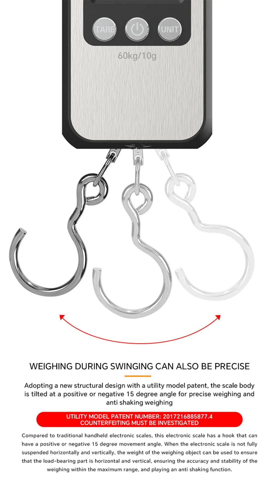 60kg 10g Portable Digital Weight Scale Electronic Luggage Scale Battery/USB Charging LCD Hanging Hook Scale Weighing Balance