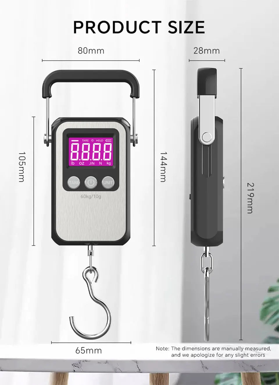 60kg 10g Portable Digital Weight Scale Electronic Luggage Scale Battery/USB Charging LCD Hanging Hook Scale Weighing Balance