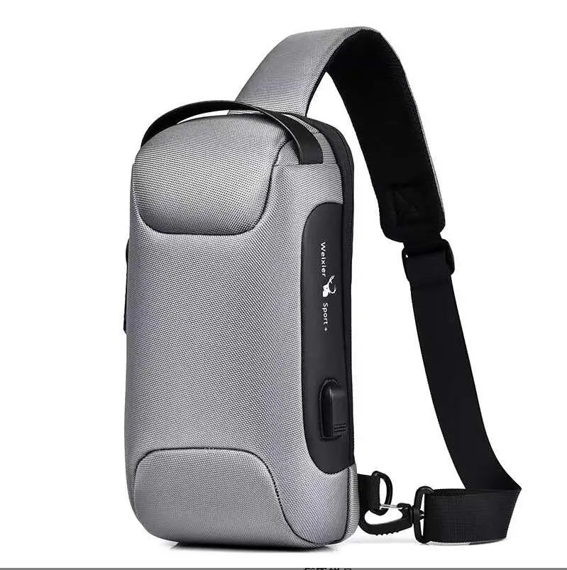 WEIXIER Shoulder Bag for UniSex, Waterproof, USB, UniSex Crossbody bag Anti-Theft, Short Travel Messenger Sling Fashion Designer Chest Bag