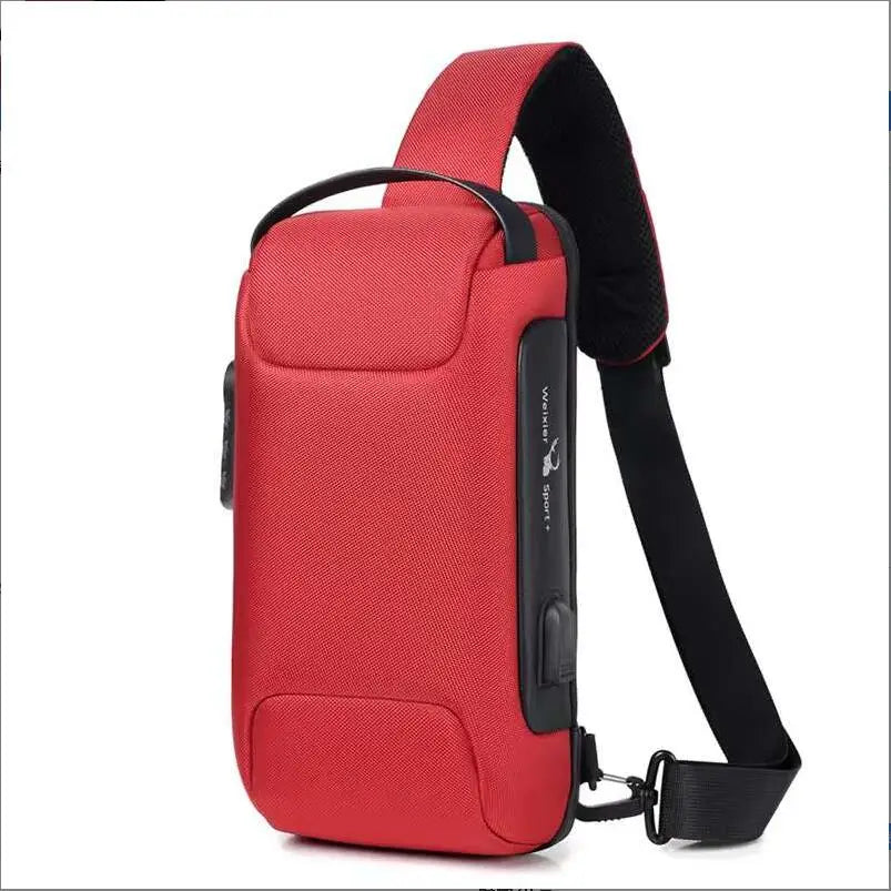 WEIXIER Shoulder Bag for UniSex, Waterproof, USB, UniSex Crossbody bag Anti-Theft, Short Travel Messenger Sling Fashion Designer Chest Bag